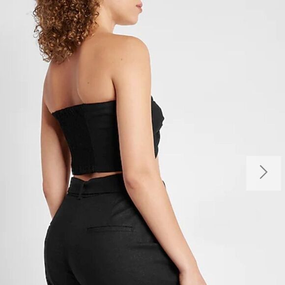 EXPRESS Linen-Blend Tie Front Bandeau Top / Crop Top in Black NWT (L + XL) - Picture 4 of 16